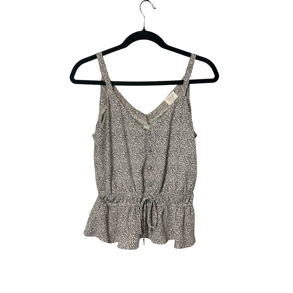 Sienna Sky Animal Print Peplum Tank Top Cream Black Medium Drawstring V-Neck